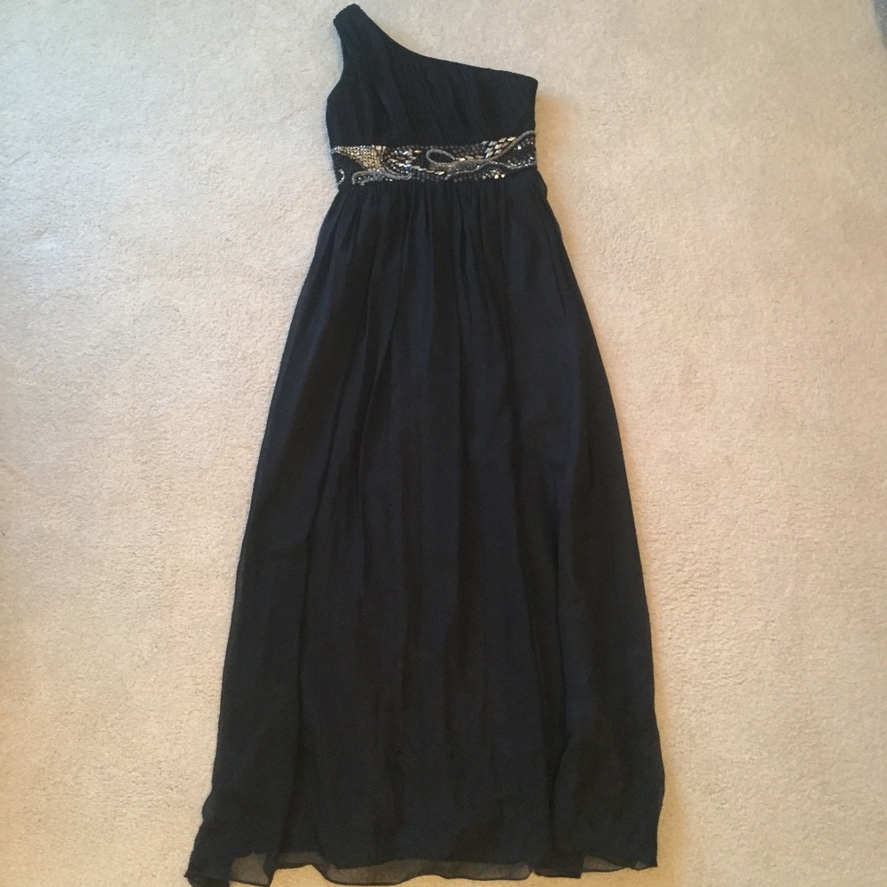 Camille La Vie Black One Shoulder Beaded Gown